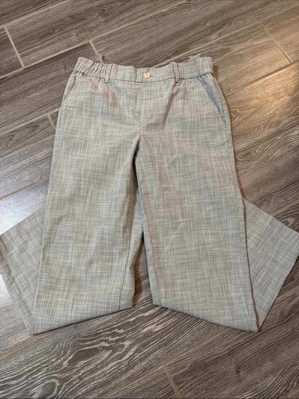 Boys size 12 Cat & Jack Light Gray Green Plaid Elastic Waist dress Pant like new